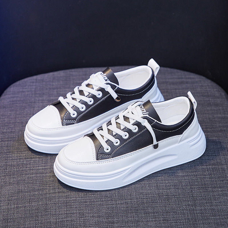 Women's White Spring Breathable Korean Style Heightened Canvas Shoes Newgew