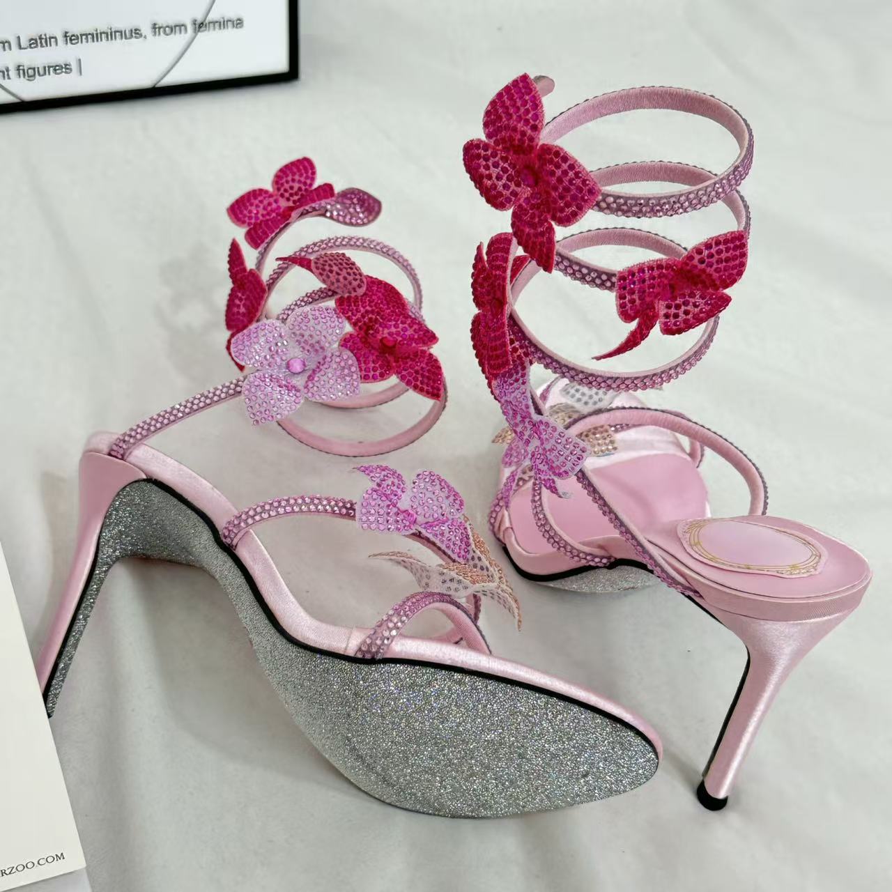 Square-Toe Crystal High Heels With Block Heels PinTow