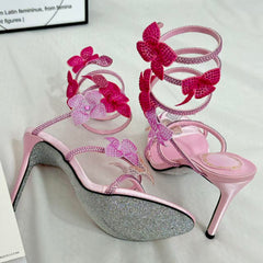 Square-Toe Crystal High Heels With Block Heels PinTow