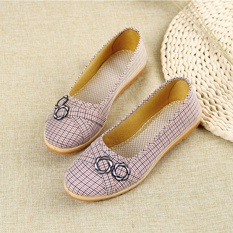 Women's Plastic Soles Plaid Round Toe Women's Shoes Newgew