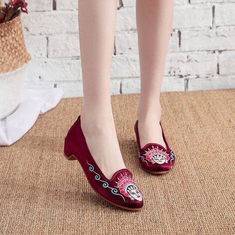 Women's Style Embroidered Height Increasing Insole Tendon Canvas Shoes Newgew