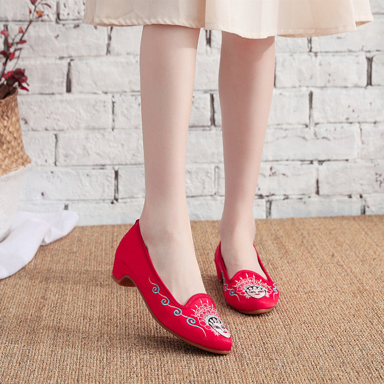Women's Style Embroidered Height Increasing Insole Tendon Canvas Shoes Newgew