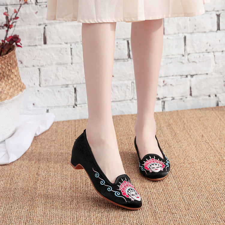 Women's Style Embroidered Height Increasing Insole Tendon Canvas Shoes Newgew