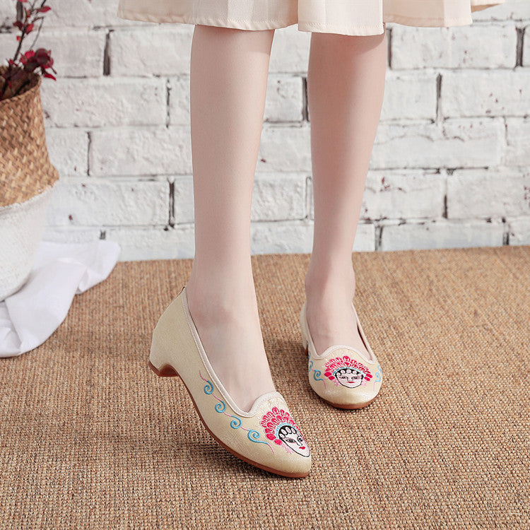 Women's Style Embroidered Height Increasing Insole Tendon Canvas Shoes Newgew
