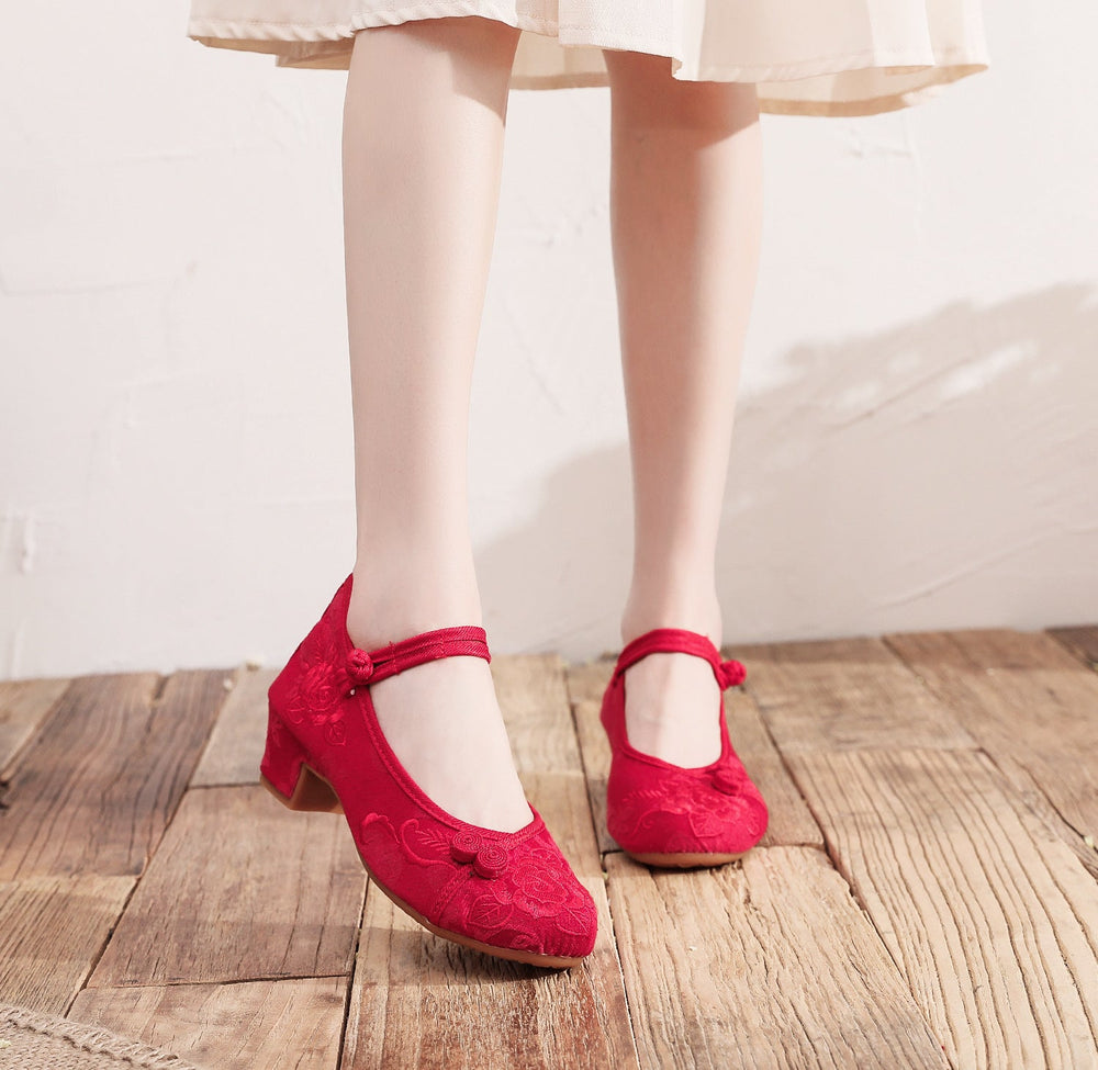 Women's Spring Mid Ethnic Style Ancient Chinese Heels Newgew