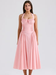 Barbie Pink Backless Halter Midi Dress Newgew Dresses