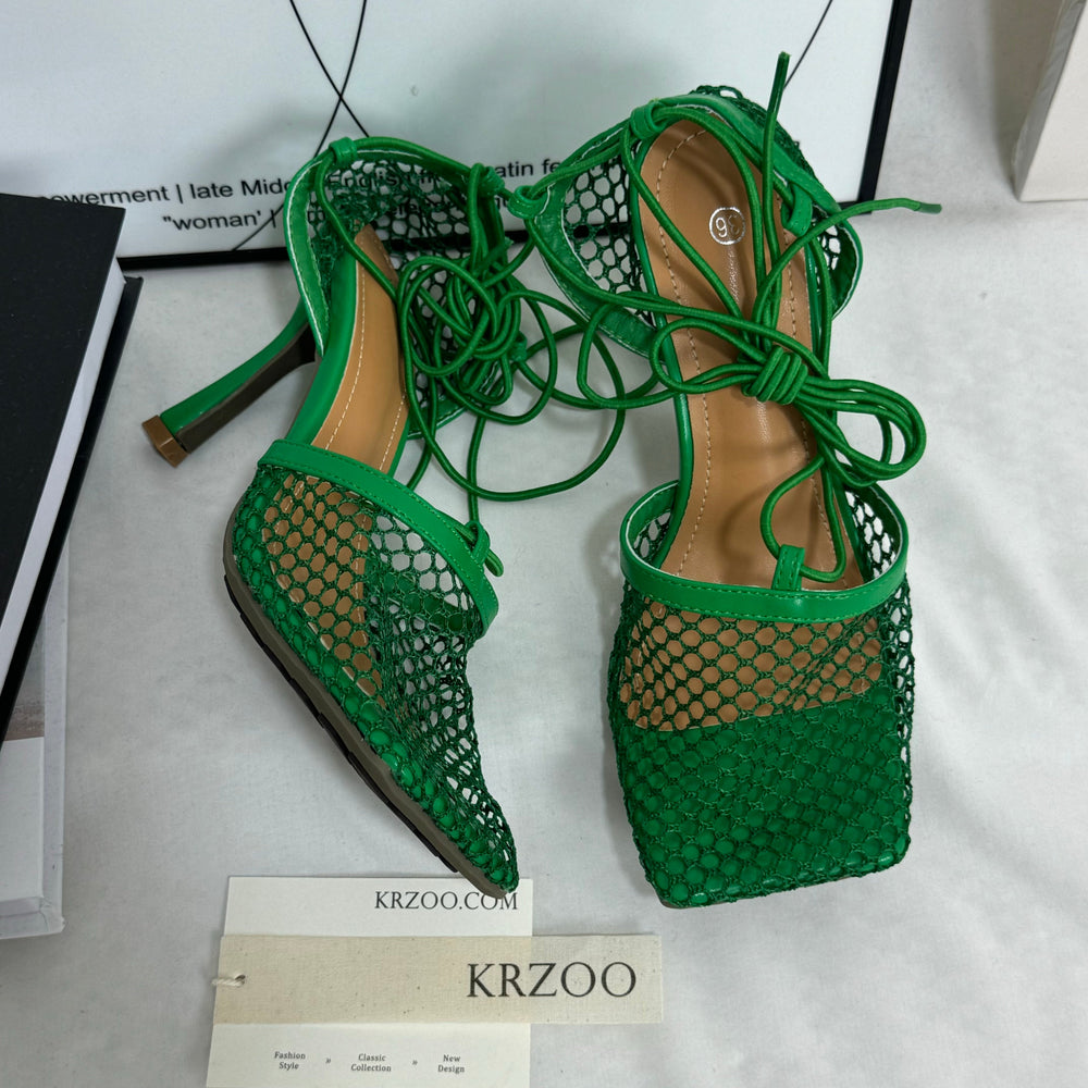 Square-Toe Lace-Up High-Heeled Shoes PinTow