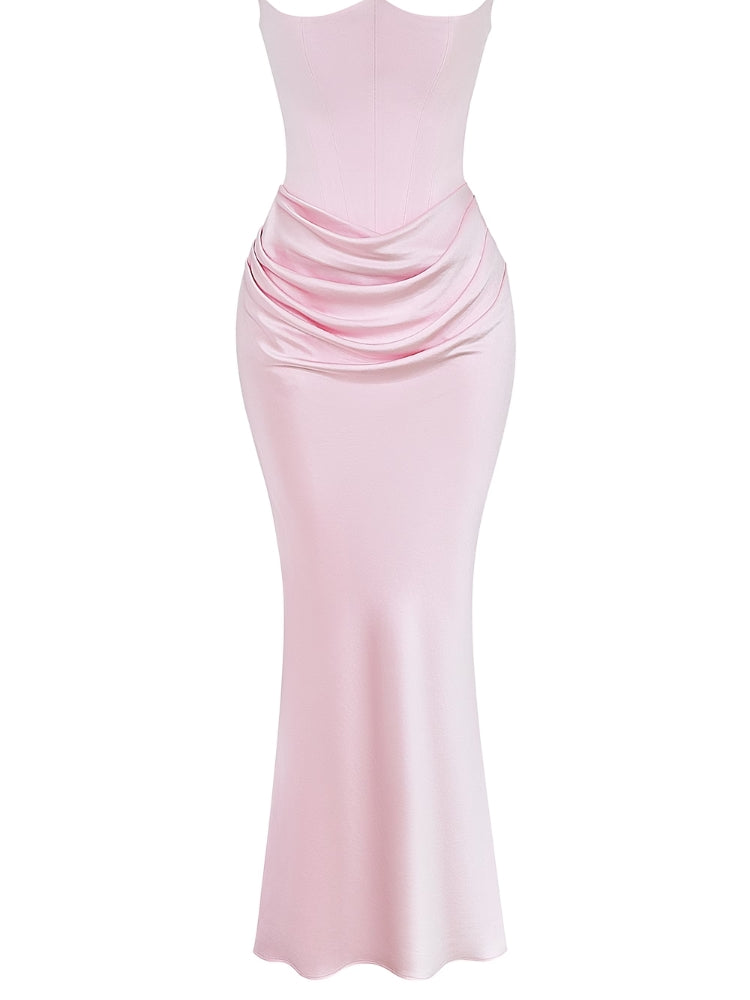 Pink Strapless Bustier Maxi Dress Newgew Dresses