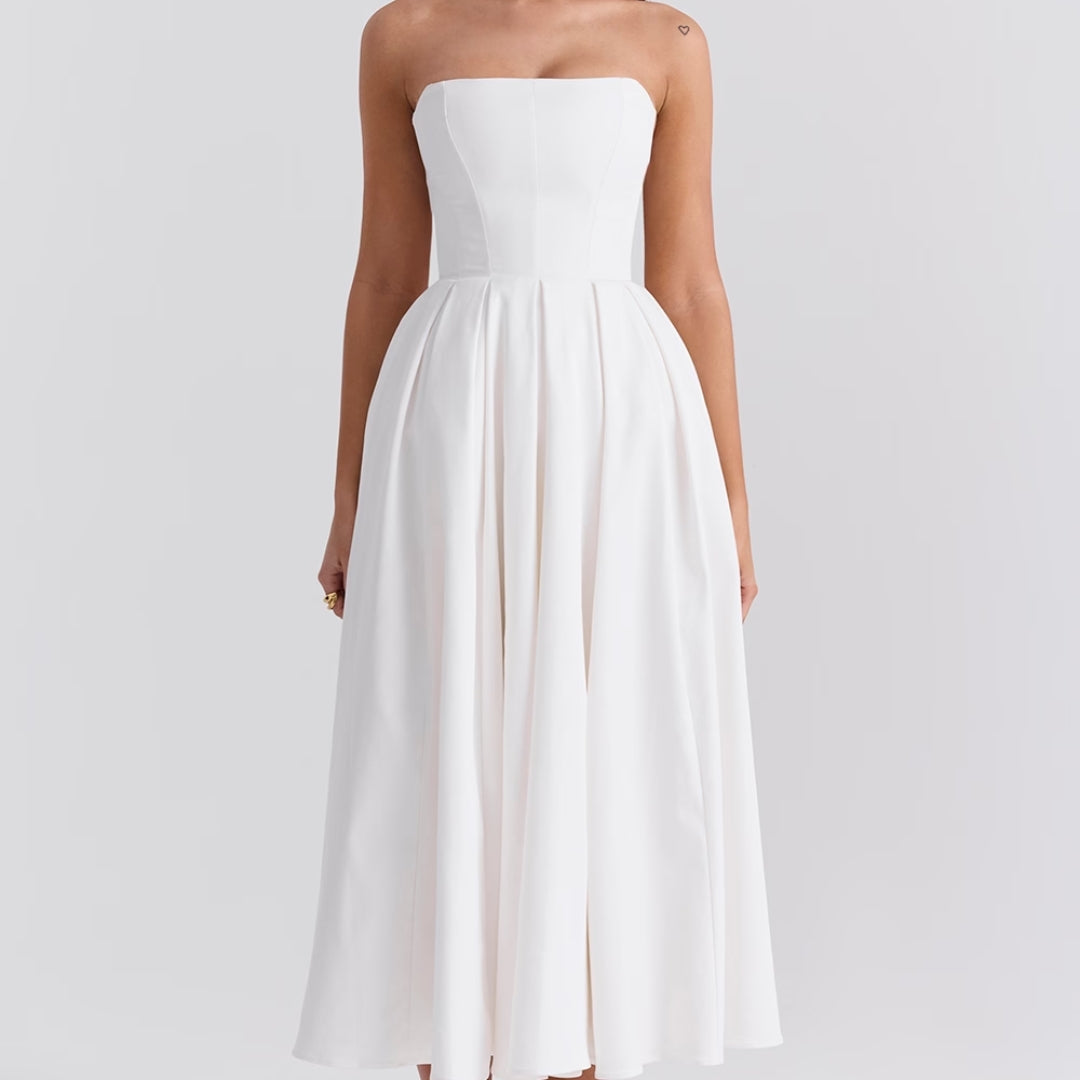 White Strapless Midi Sundress Newgew Dresses