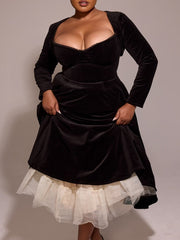 Black Velvet Tulle Midi Dress Newgew Dresses