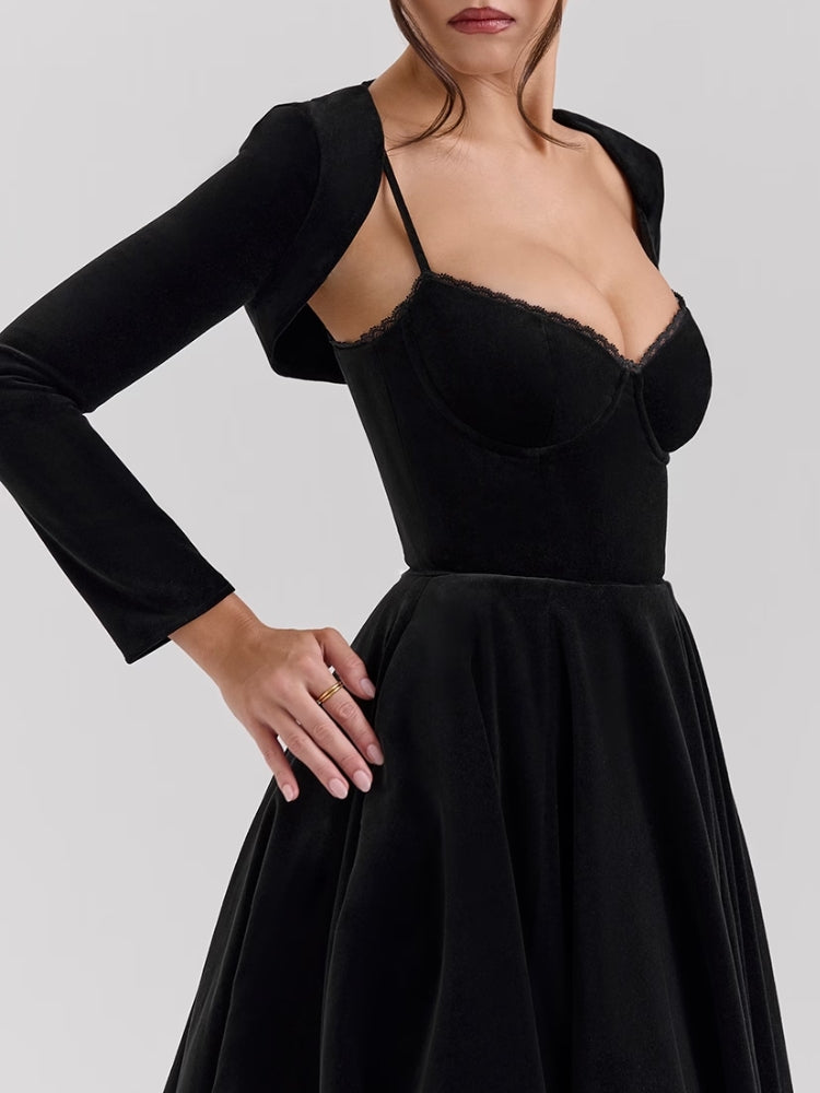 Black Velvet Tulle Midi Dress Newgew Dresses