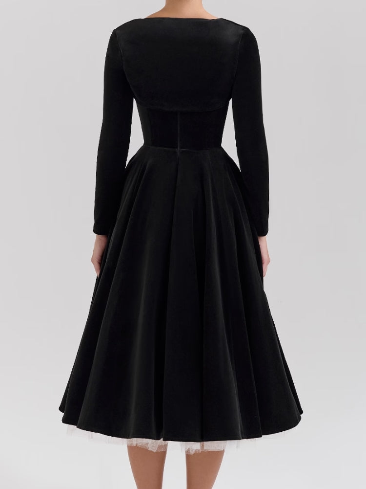 Black Velvet Tulle Midi Dress Newgew Dresses