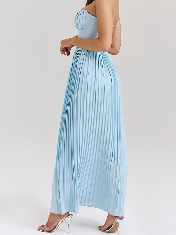 Ocean Blue Pleated Maxi Dress Newgew Dresses