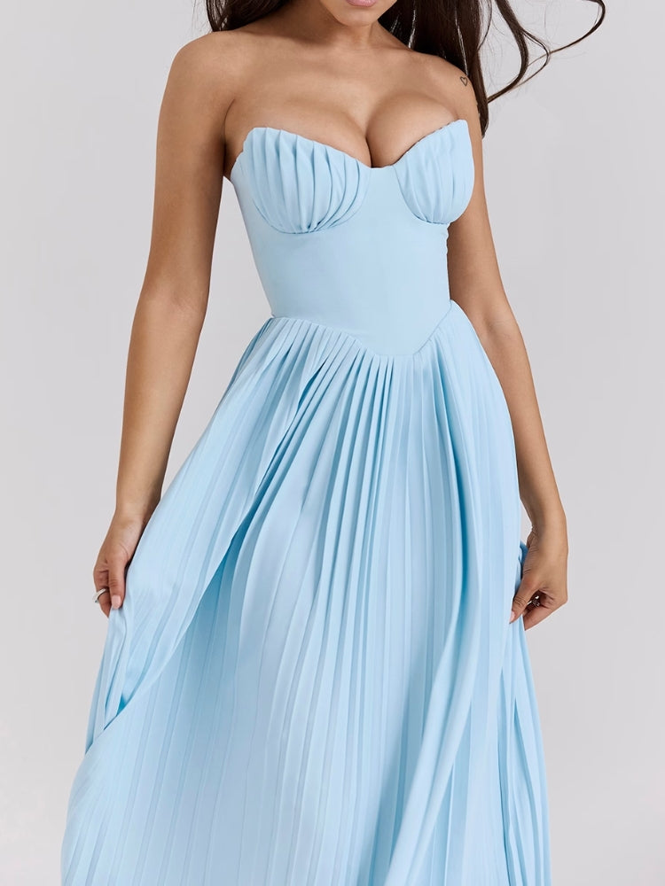 Ocean Blue Pleated Maxi Dress Newgew Dresses