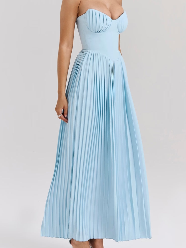 Ocean Blue Pleated Maxi Dress Newgew Dresses