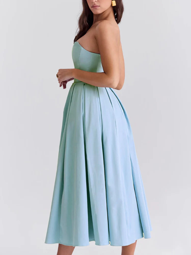 Tuscan Blue Strapless Midi Sundress Newgew Dresses