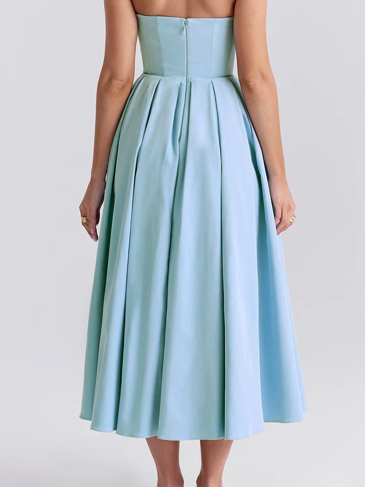 Tuscan Blue Strapless Midi Sundress Newgew Dresses