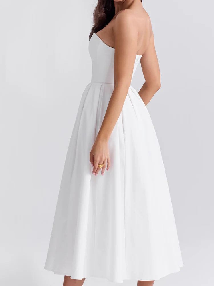 White Strapless Midi Sundress Newgew Dresses