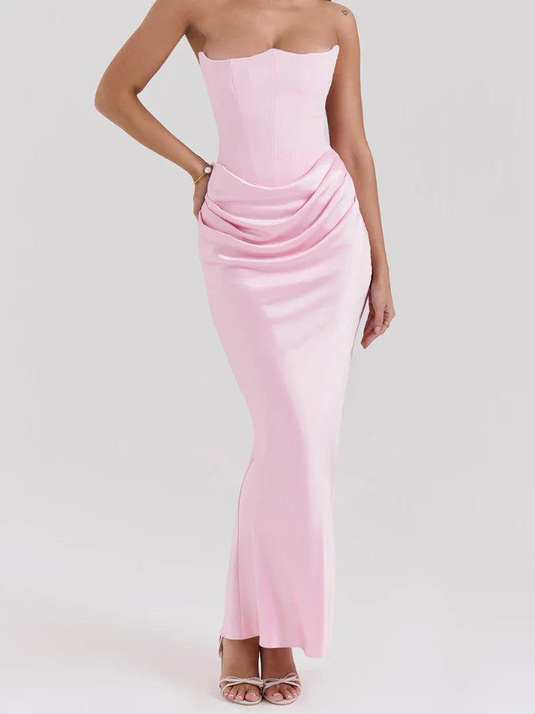 Pink Strapless Bustier Maxi Dress Newgew Dresses