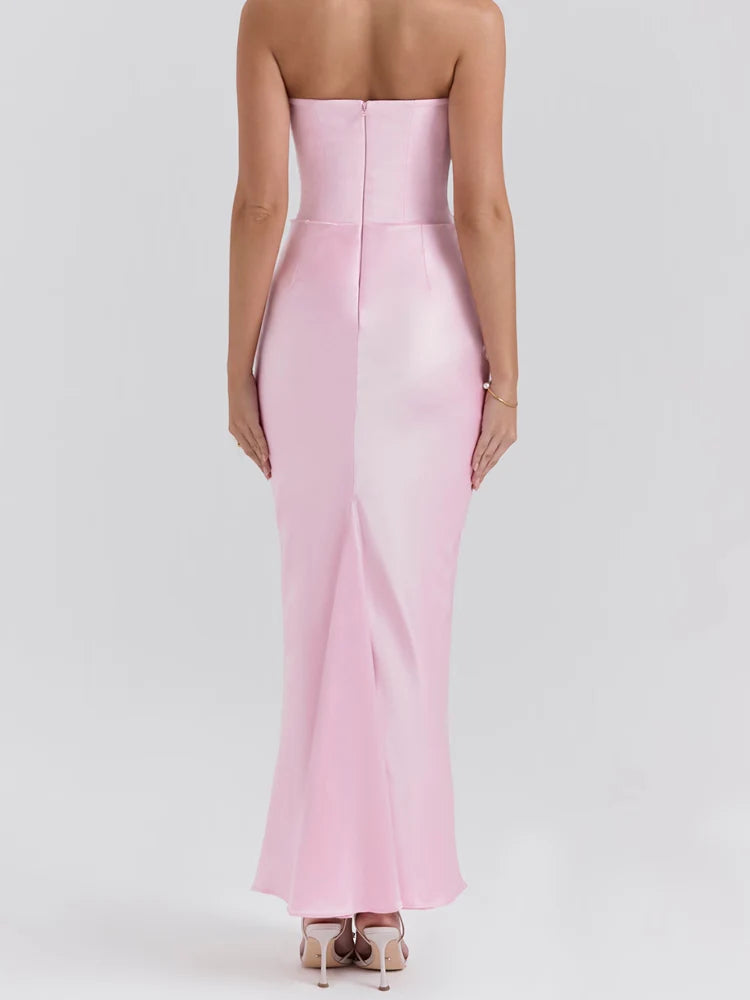 Pink Strapless Bustier Maxi Dress Newgew Dresses