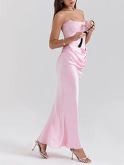 Pink Strapless Bustier Maxi Dress Newgew Dresses