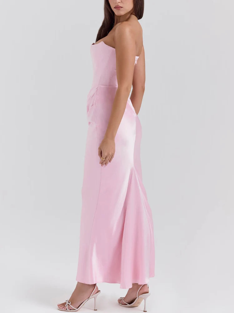 Pink Strapless Bustier Maxi Dress Newgew Dresses