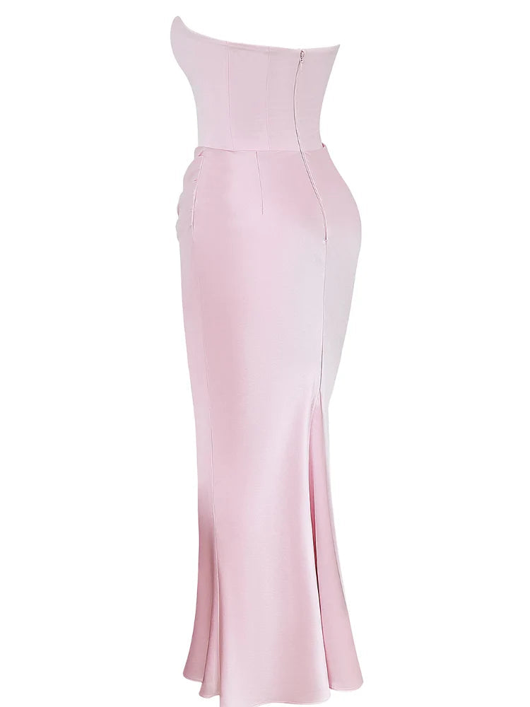 Pink Strapless Bustier Maxi Dress Newgew Dresses