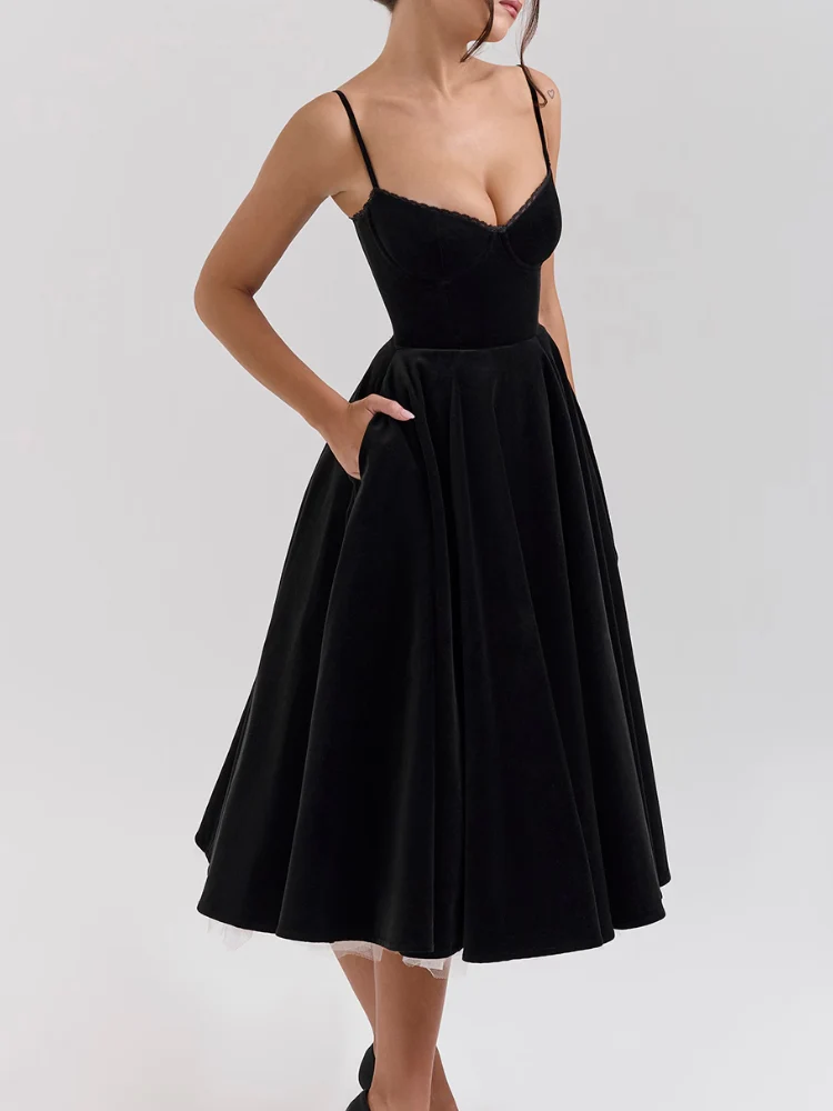 Black Velvet Tulle Midi Dress Newgew Dresses