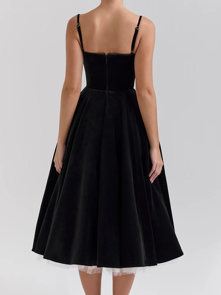 Black Velvet Tulle Midi Dress Newgew Dresses
