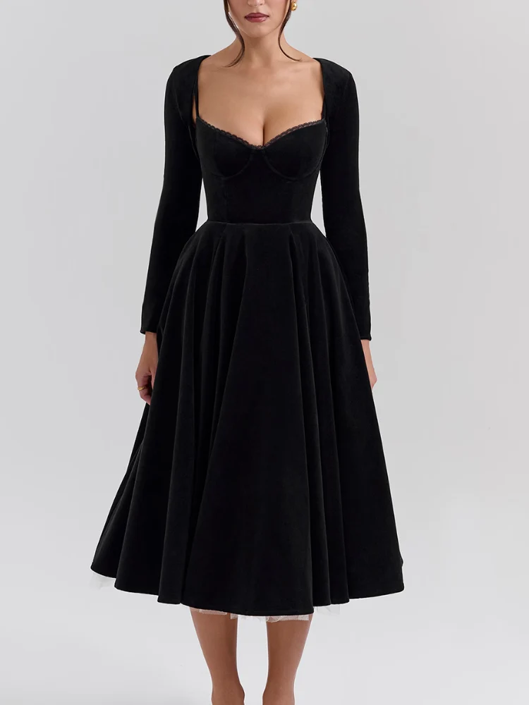 Black Velvet Tulle Midi Dress Newgew Dresses