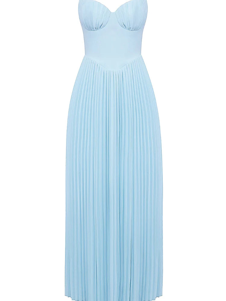 Ocean Blue Pleated Maxi Dress Newgew Dresses