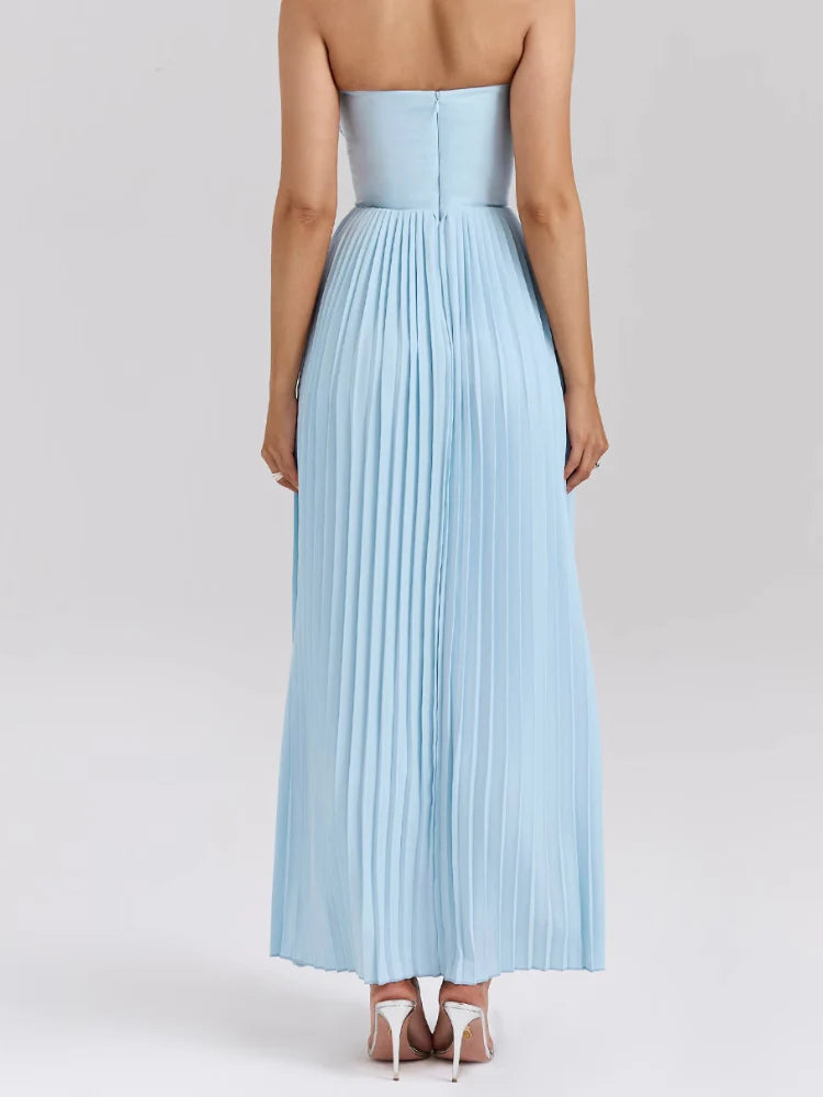 Ocean Blue Pleated Maxi Dress Newgew Dresses