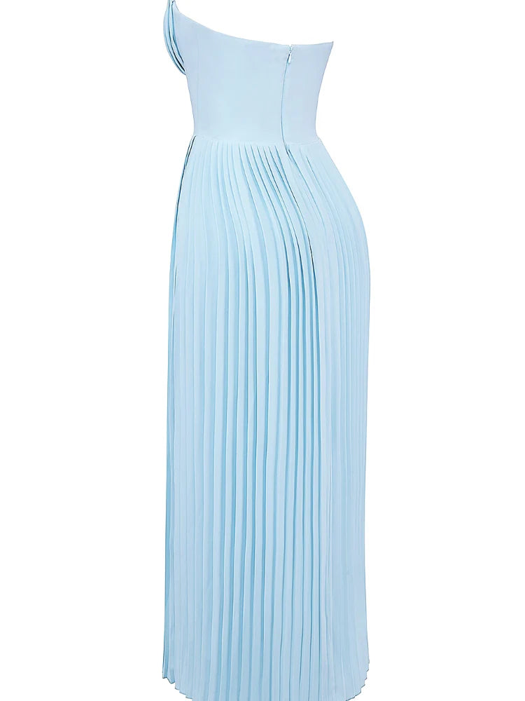 Ocean Blue Pleated Maxi Dress Newgew Dresses