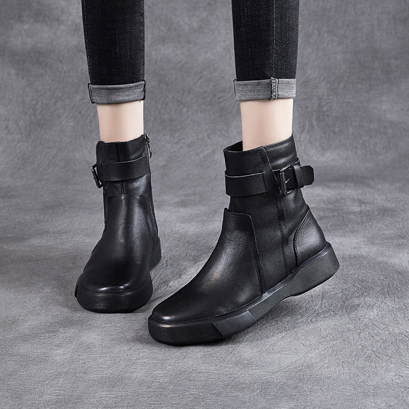 Women Soft Leather Casual Flat Boots Newgew Shoes