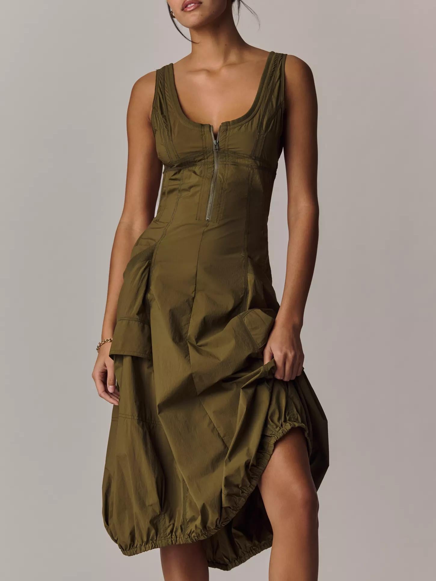 Daily Practice Fastpack Bubble-Hem Midi Dress Newgew Dresses