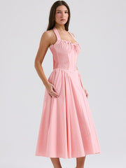Barbie Pink Backless Halter Midi Dress Newgew Dresses