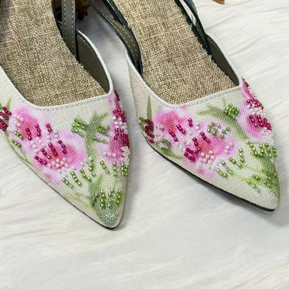 Embroidered low-heeled high-heeled shoes PinTow