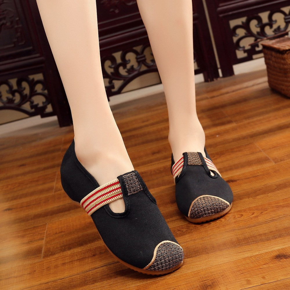 Women's Elegant Ethnic Style Tendon Bottom Height Increasing Canvas Shoes Newgew
