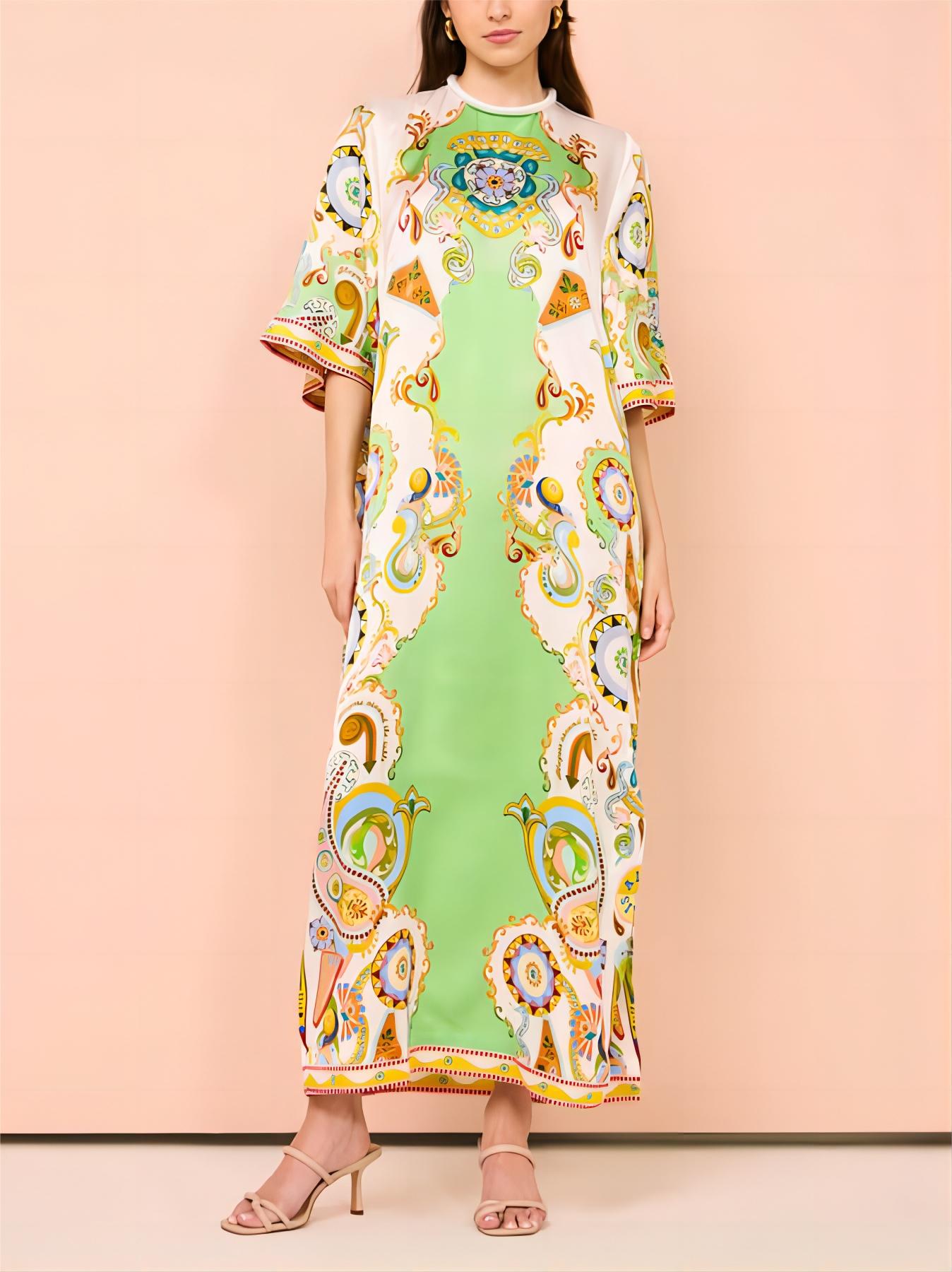 Unique Cashew Floral Print Loose Midi Dress Newgew Dresses