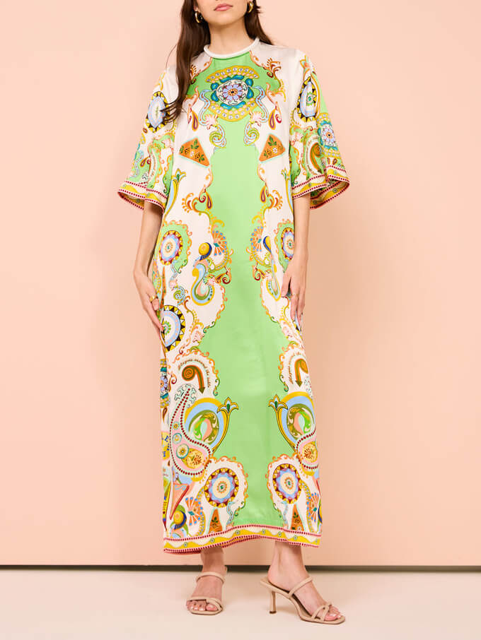 Unique Cashew Floral Print Loose Midi Dress Newgew Dresses