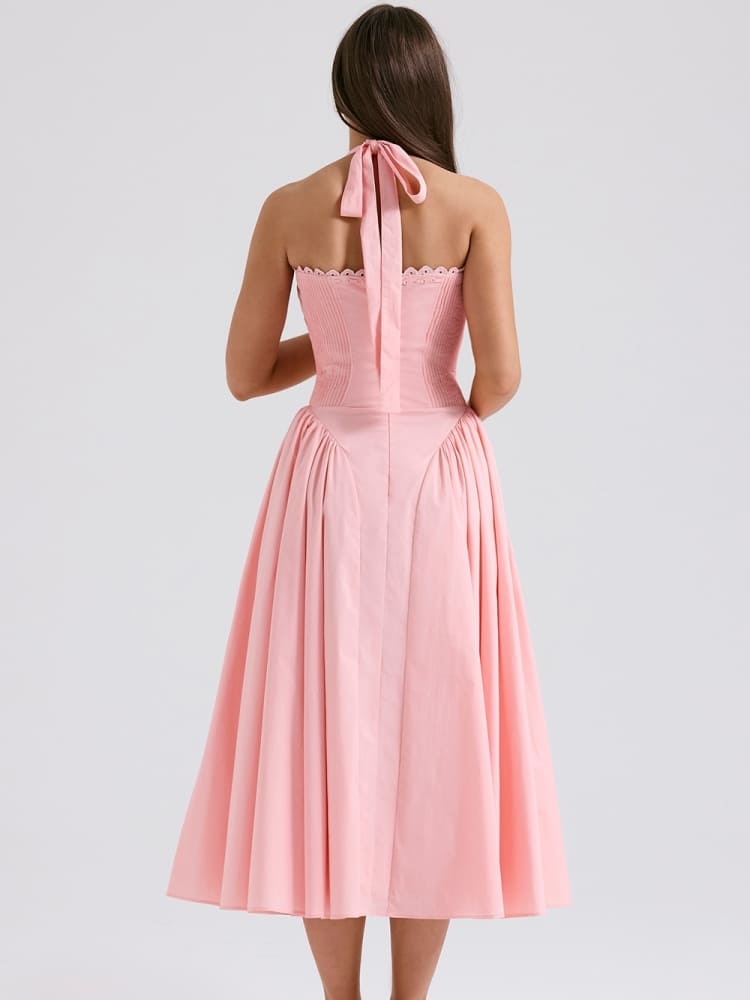 Barbie Pink Backless Halter Midi Dress Newgew Dresses