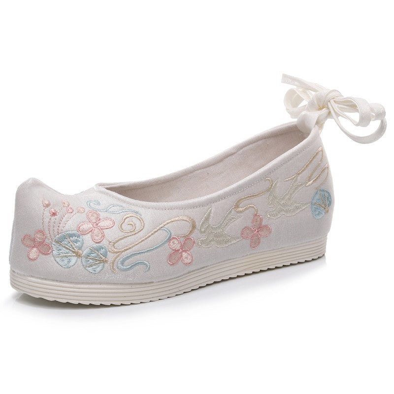 Women's The Han Clothing Ancient Style Embroidered Chinese Bow Canvas Shoes Newgew