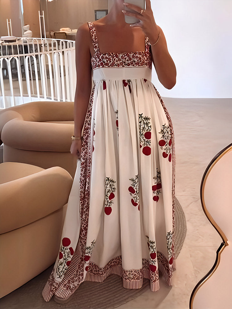 Square Neck Paneled Floral Print Maxi Dress Newgew Dresses