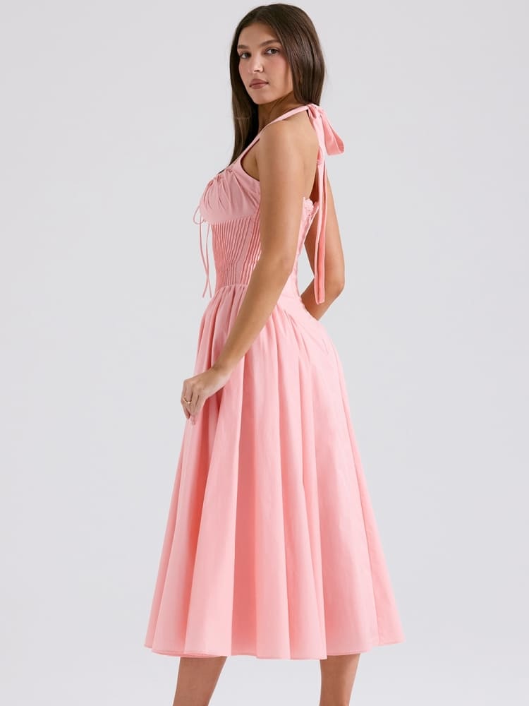 Barbie Pink Backless Halter Midi Dress Newgew Dresses
