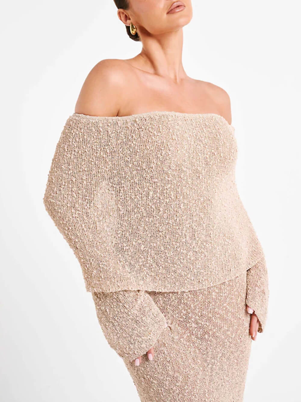 Off Shoulder Boucle Maxi Dress Newgew Dresses