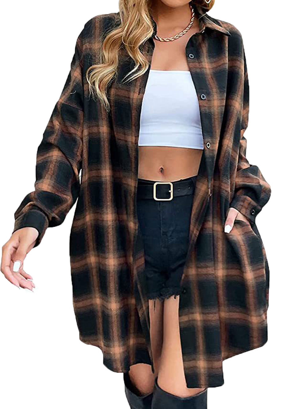 Plaid Button Down Shirt Dress Newgew Dresses