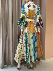 Fashion Graffiti Balloon Sleeve Long Irregular Dress Newgew Dresses