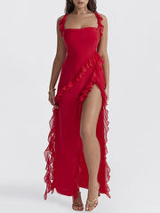 Red Chiffon Frill Slip Maxi Dress Newgew Dresses