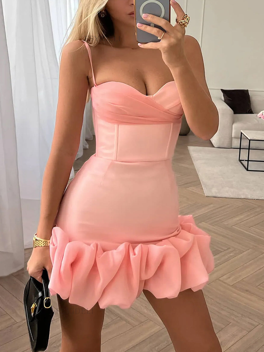 Hip Wrap Ruffled Mini Dress Newgew Dresses