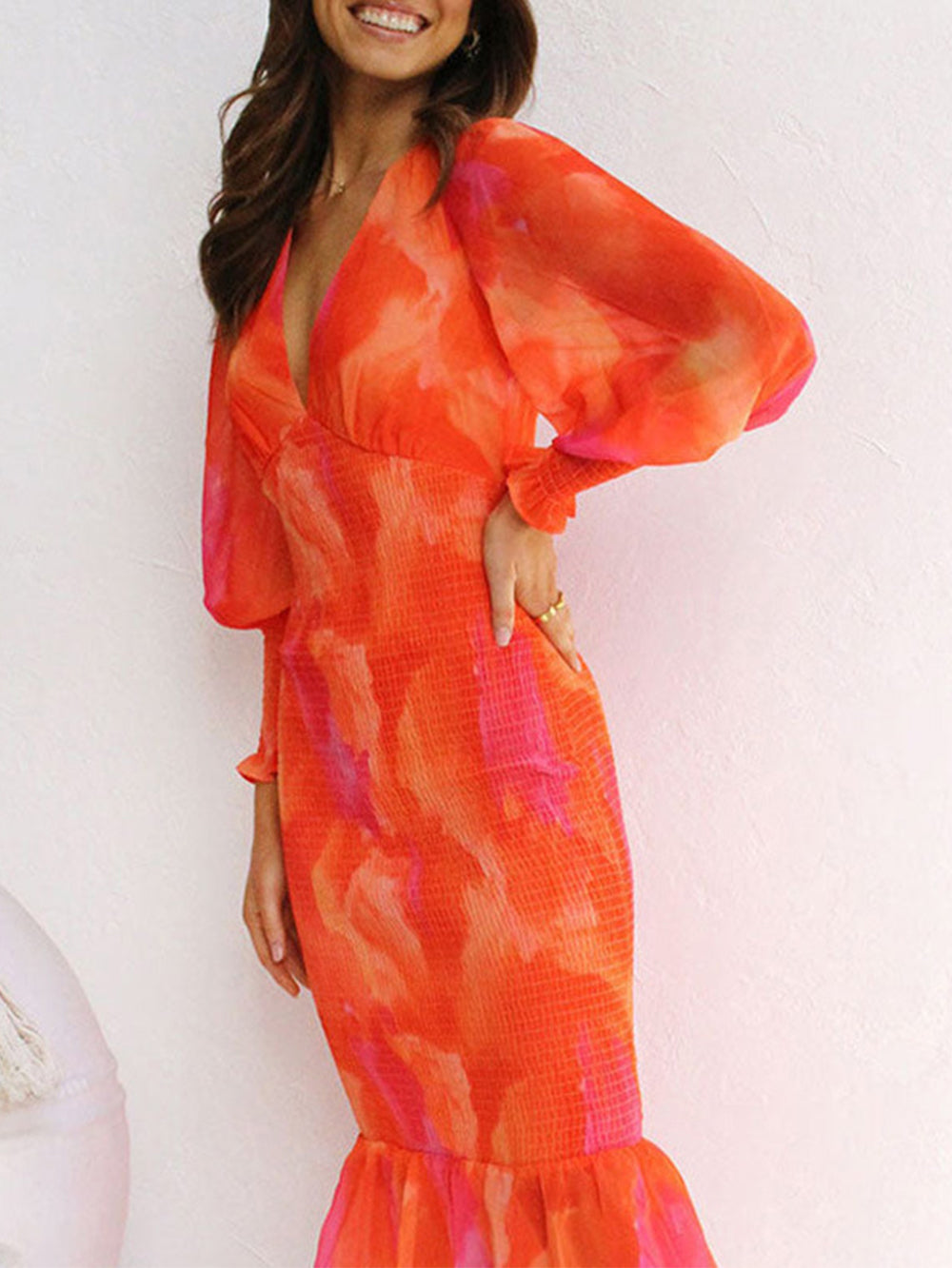 V-Neck Evening Gown Open Back Midi Dress Newgew Dresses